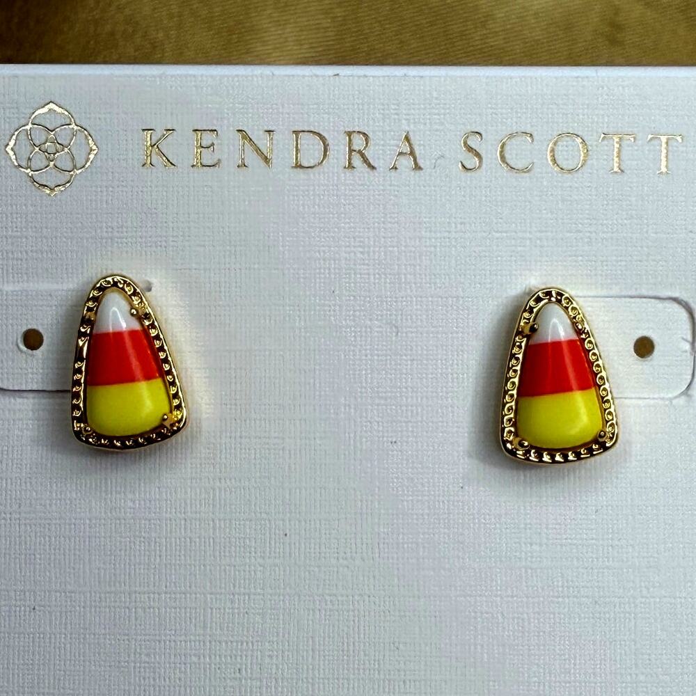 Kendra Scott Candy Corn Stud Earrings Gold Plated Over Brass Fall Halloween New